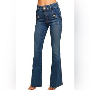 Ramy Brook Deep Blue Flare Jeans sz 32 stretch sailor style 28 inseam